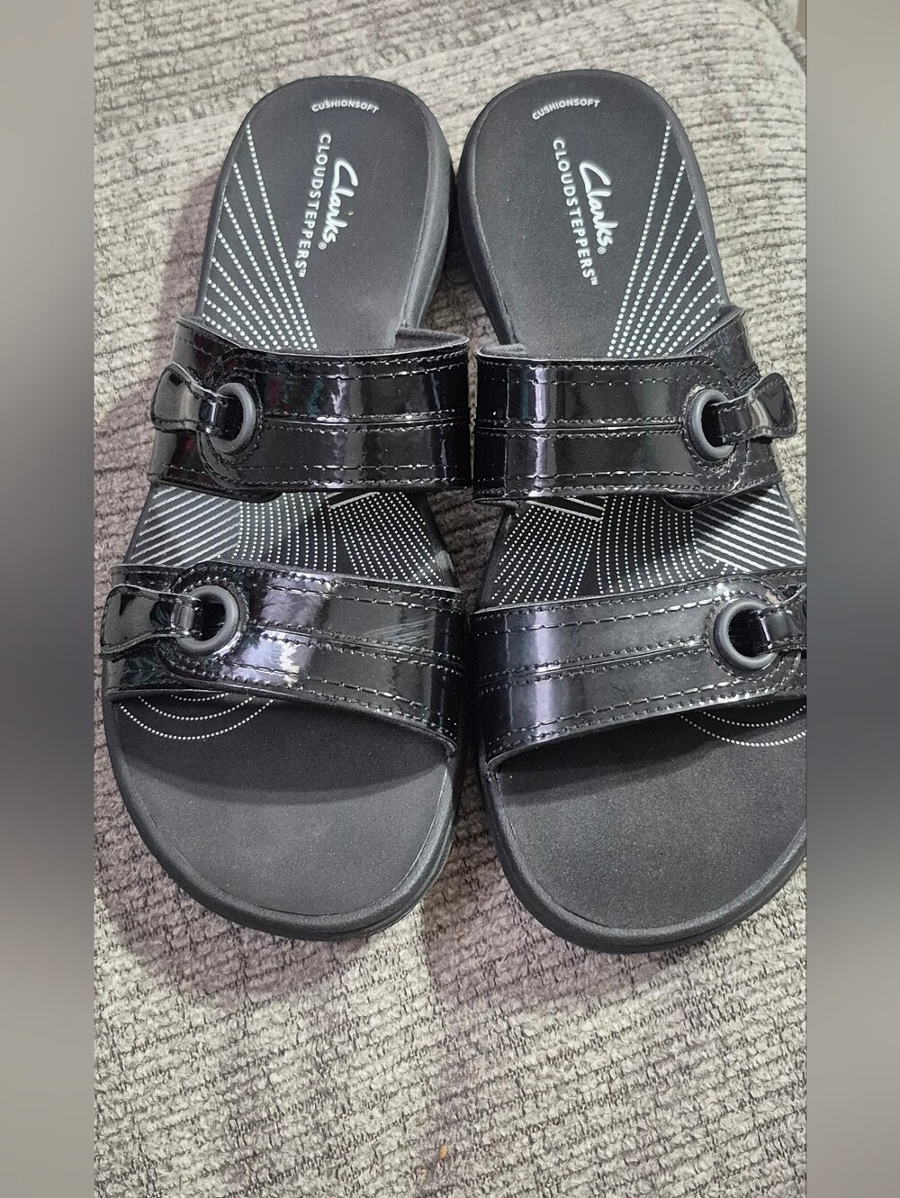 Clarks Black Patent Dual-Strap Womens Sandals